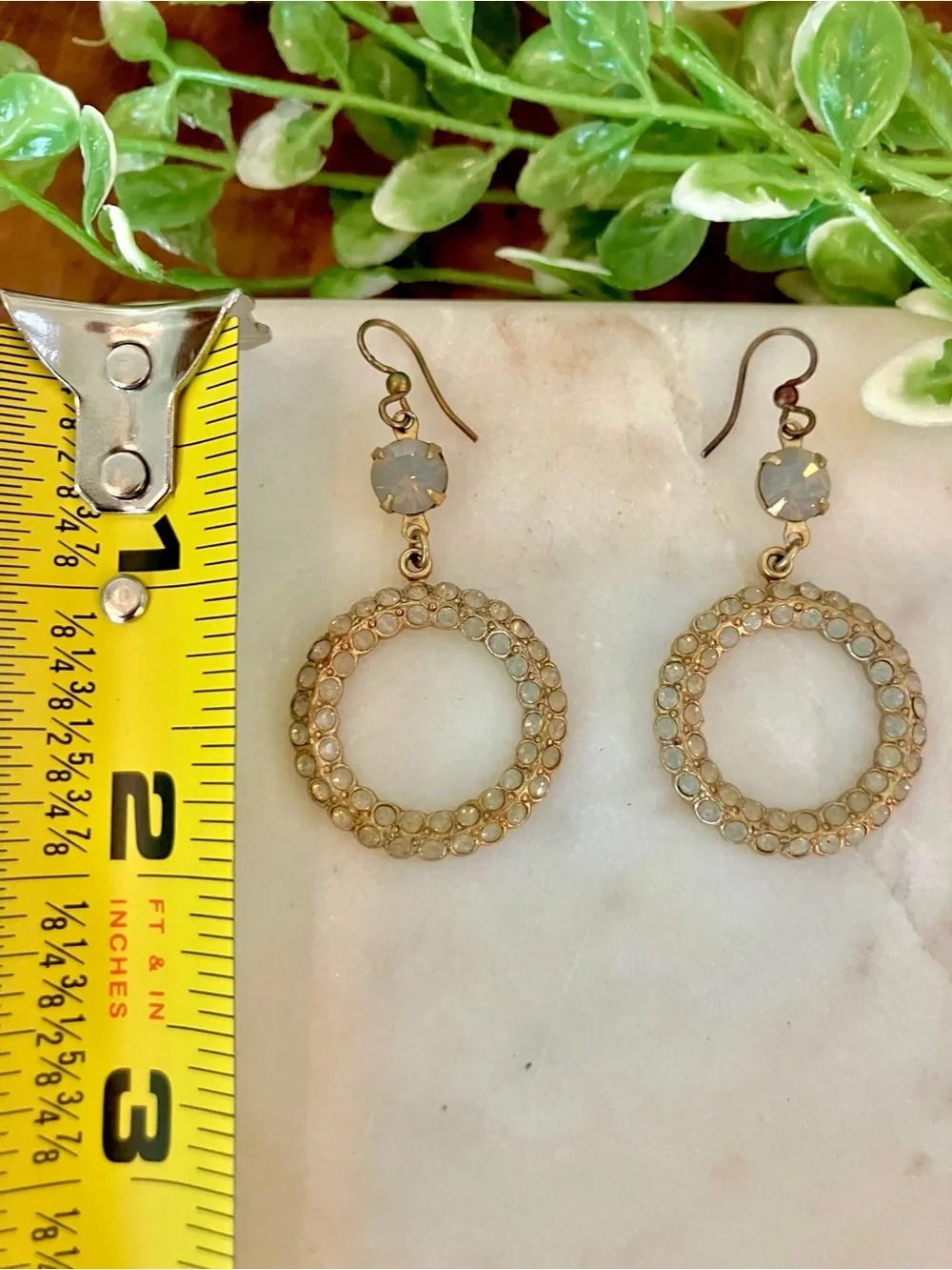 Gold-Tone Opal Circle Drop Hoop Dangle Earrings